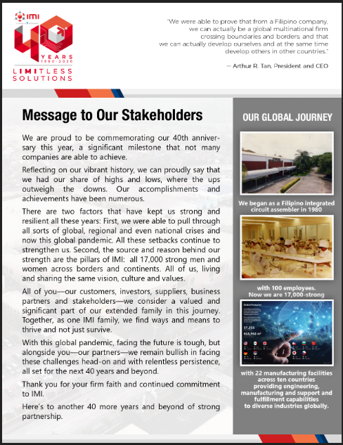Message from the Stakeholders